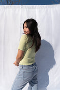 Load image into Gallery viewer, Lacausa Green Sweater Rib Short Sleeve Top on Model
