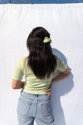 Load image into Gallery viewer, Back View of Lacausa Green Sweater Rib Short Sleeve Top

