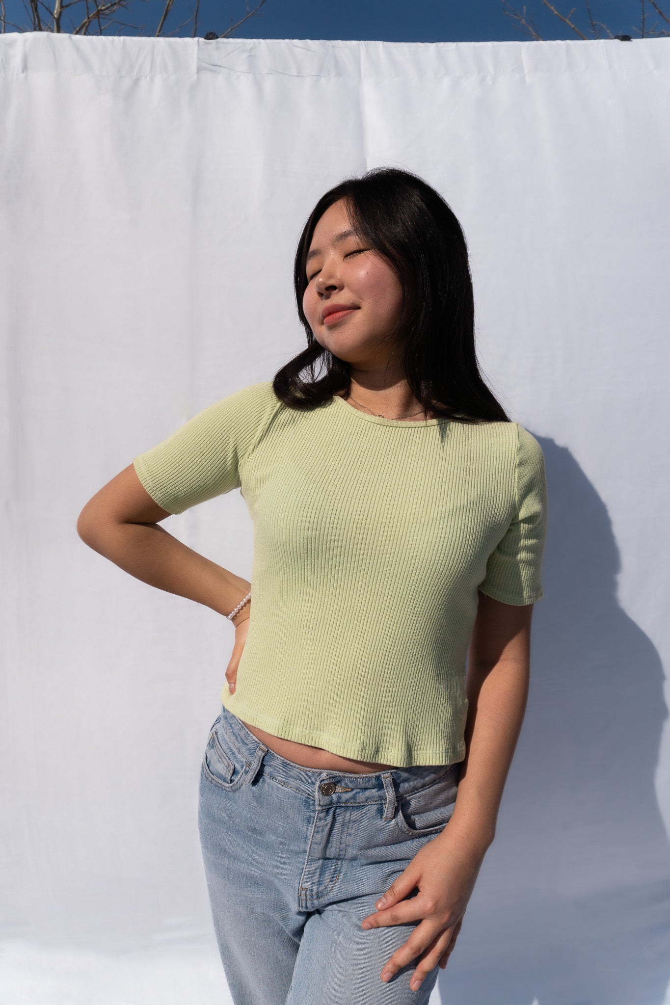 Lacausa Green Sweater Rib Short Sleeve Top Front View