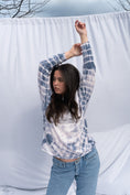 Load image into Gallery viewer, Front view of the fabric and design of the Lacausa Amethyst Blue Tie-Dye Long Sleeve Top
