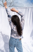 Load image into Gallery viewer, Back view of the Lacausa Amethyst Blue Tie-Dye Long Sleeve Top.
