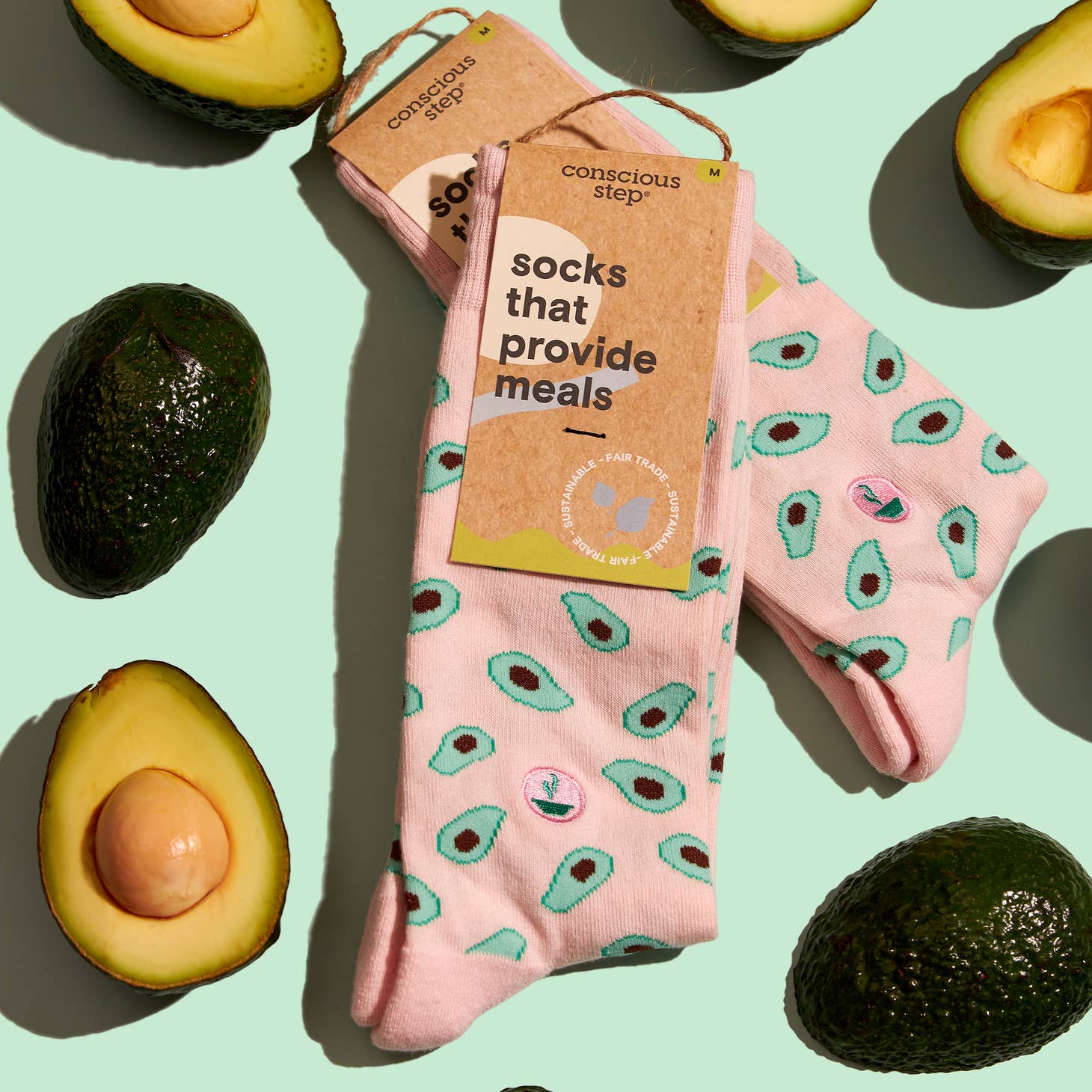 Organic cotton Pink Avocado Socks with green avocado pattern on Its Trendi