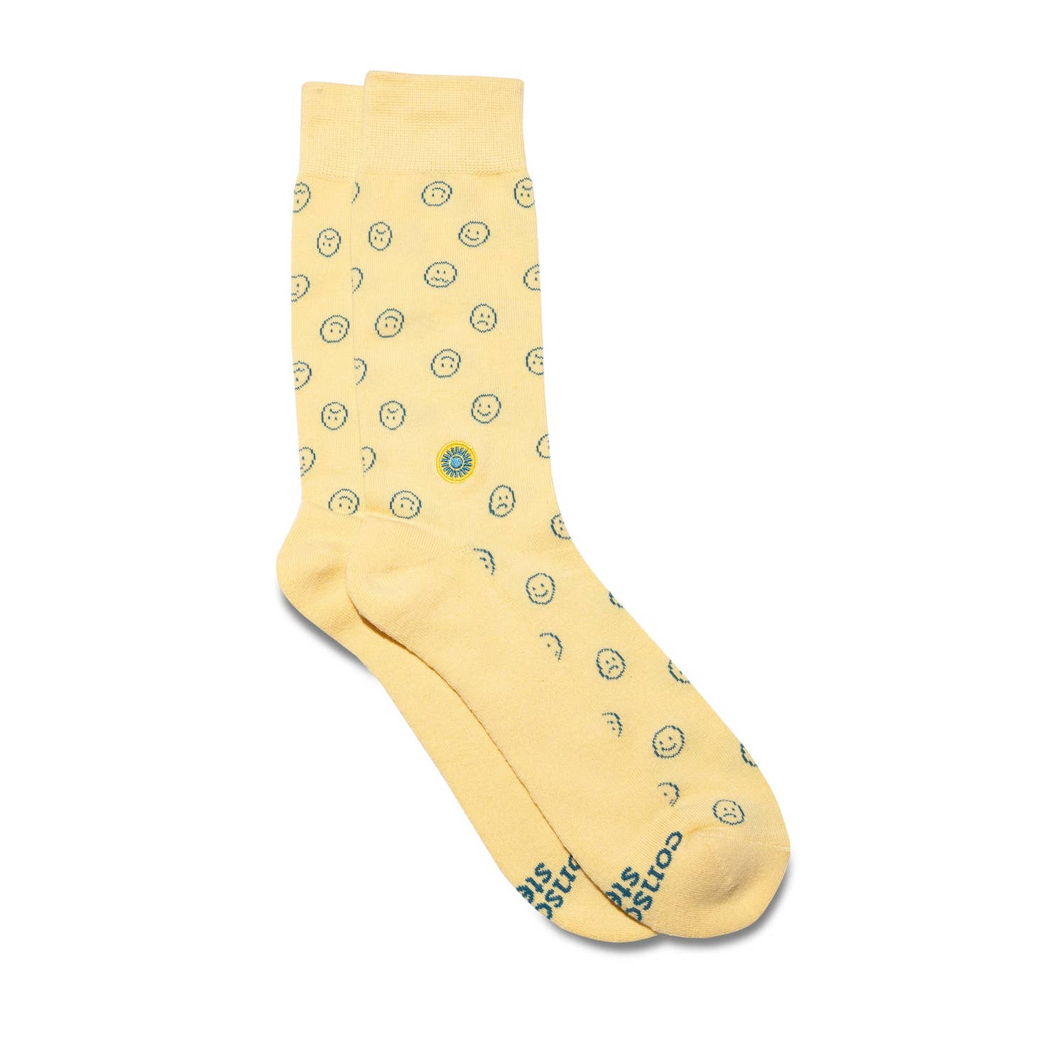 Sunshine yellow Smiley Face Socks that support mental health